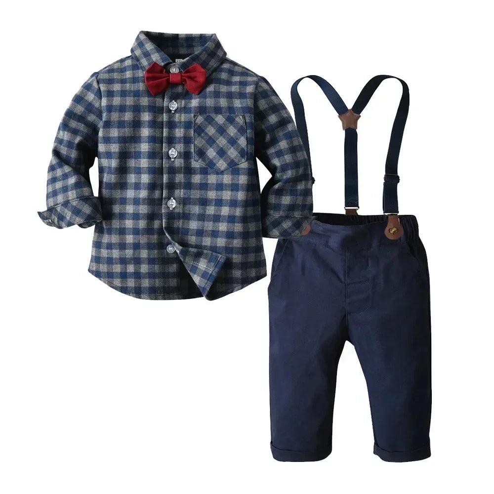Plaid Pants Set for Boys 0 to 3Y with Bow Tie