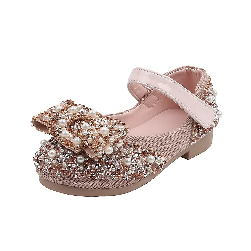 New Childrens Shoes Pearl Rhinestones Shining Kids Princess Shoe Baby Girls Shoe