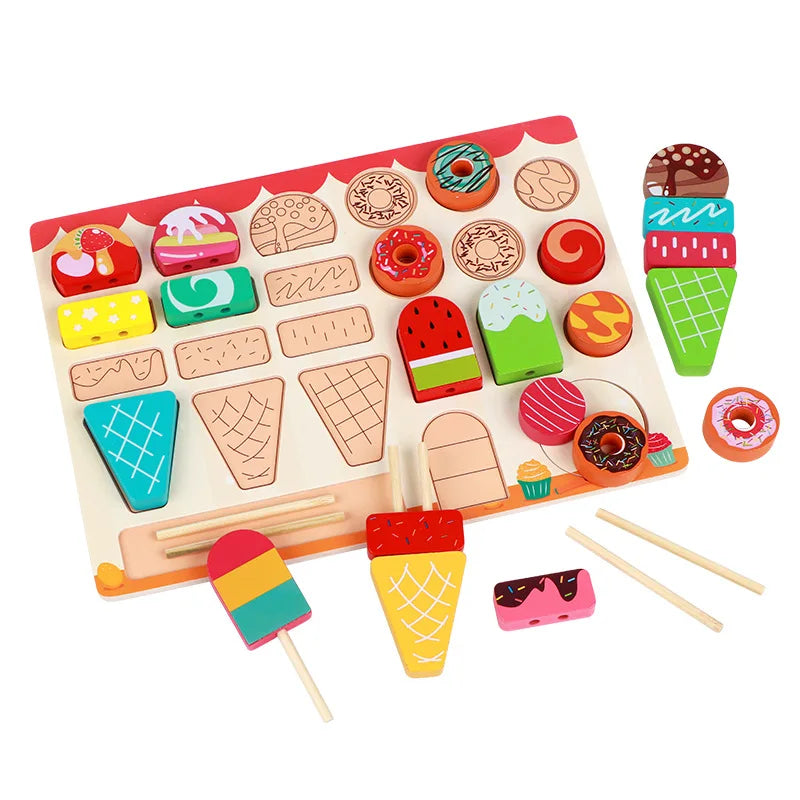 Wooden Ice Cream Toys, Playing House Toy, DIY Ice Cream Game, Parent-child Interactive Board Games, Gifts For Boys And Girls