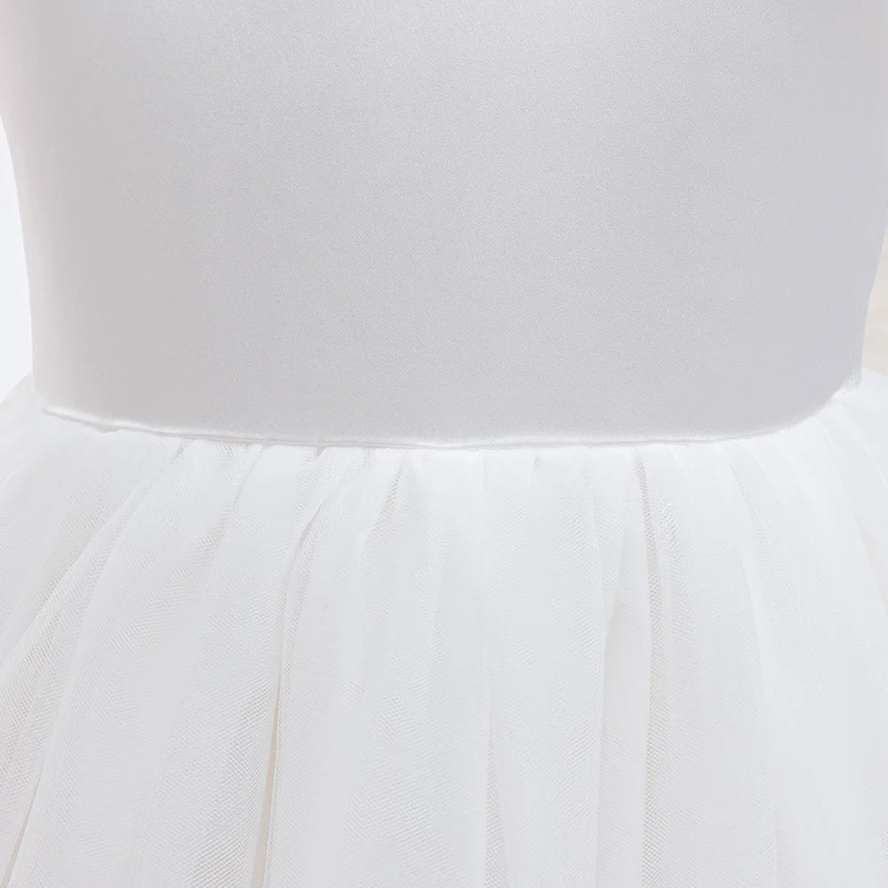 Girls Elegant White Communion Party Dress For Toddler Kids  Sleeveless Princess Tulle Dress