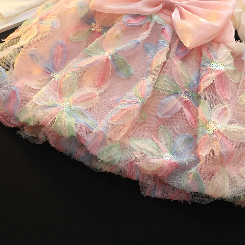 Baby Girl Dress Spring And Autumn Mesh Flower Bow Girl Princess Dress