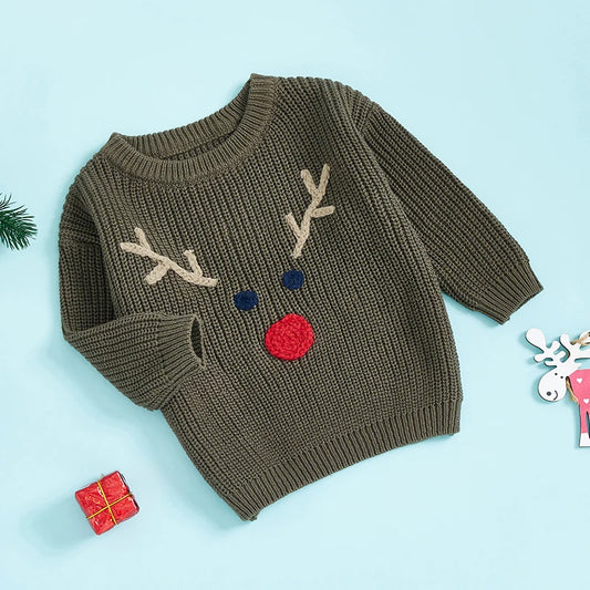 Rammy Reindeer Embroidery Long Sleeve Sweater