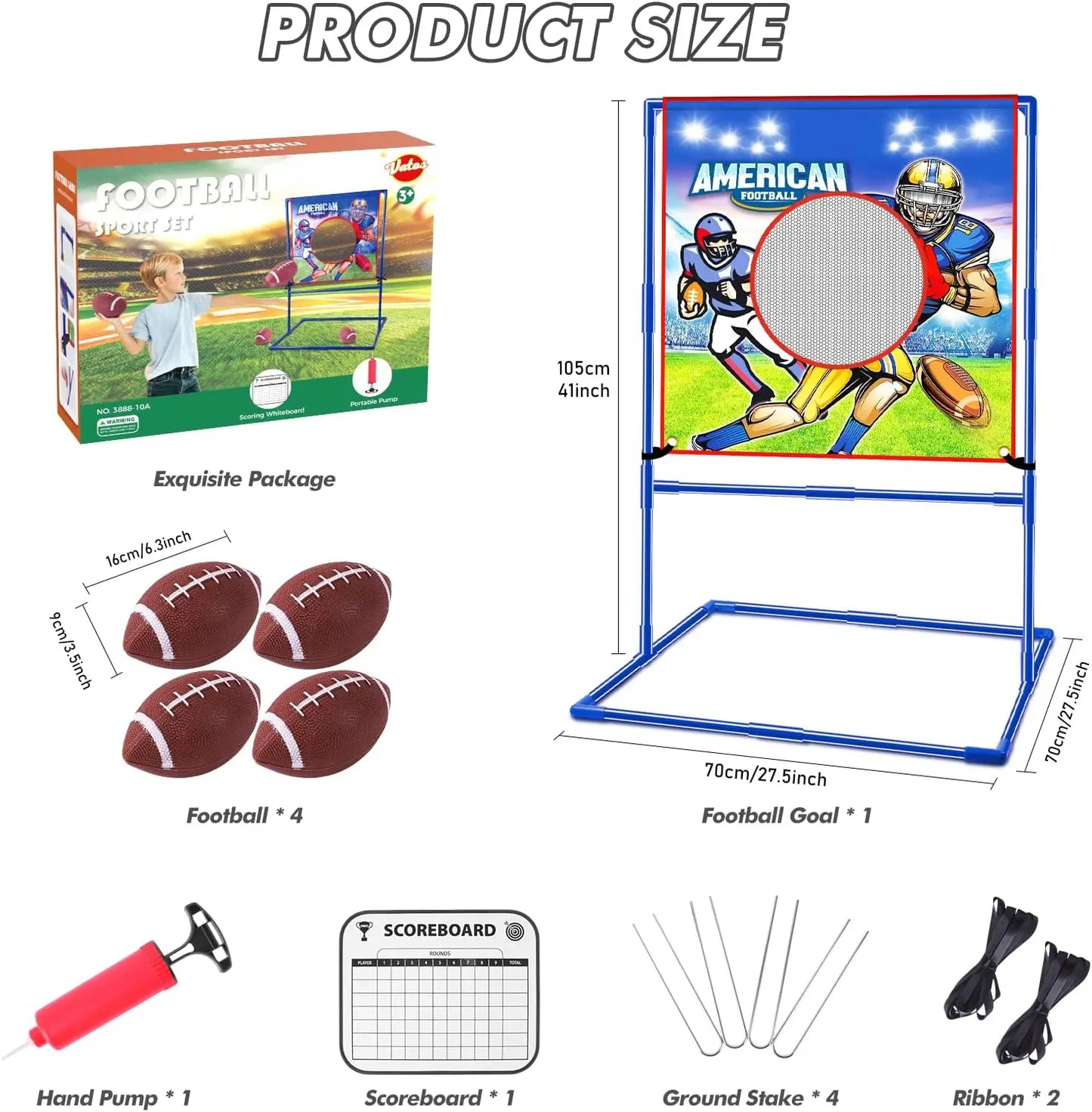 VATOS Rugby US Football Toss Target Games with 4 Inflatable Footballs