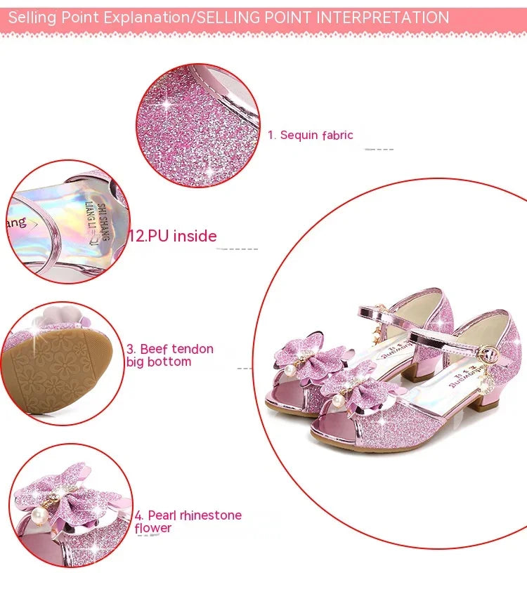 Girls Princess Shoes Summer Children High Heels Open-toe Party Wedding Toddlers Sandals