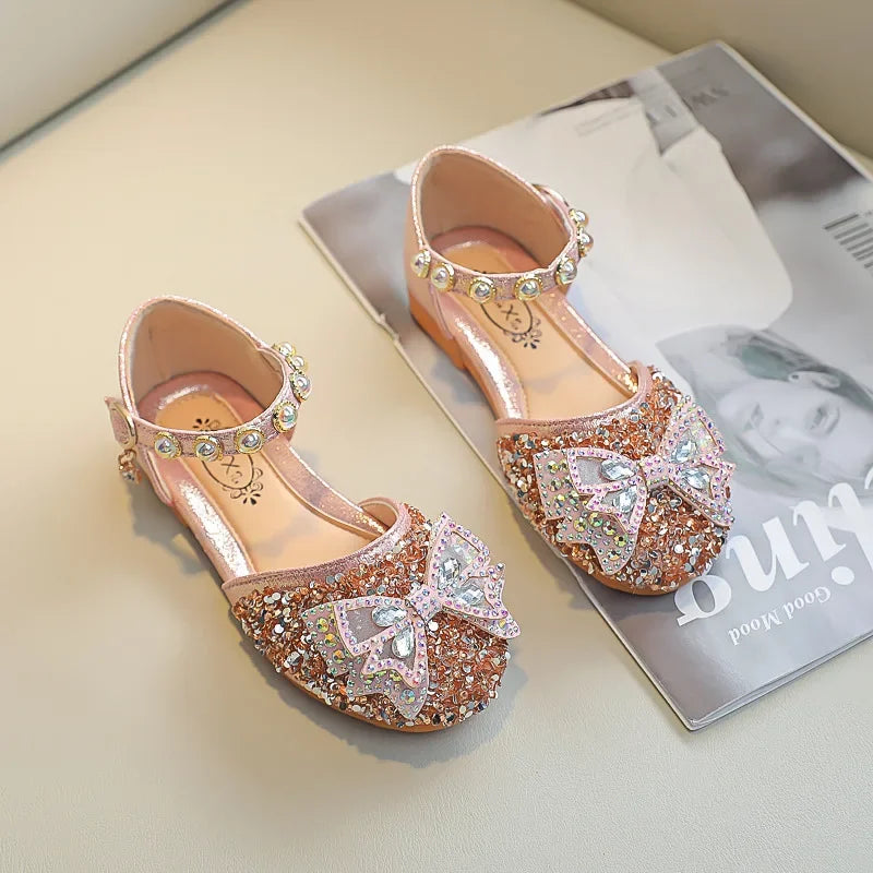New Children Princess Shoes for Girls Bowtie Glitter Children Baby Dance Shoes