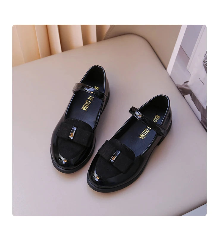 Girl's Leather Shoes Princess Dress Shoes for Kids Big Girls Casual Student Flats 2025 Spring/Autumn New Style Sweet with Bowtie