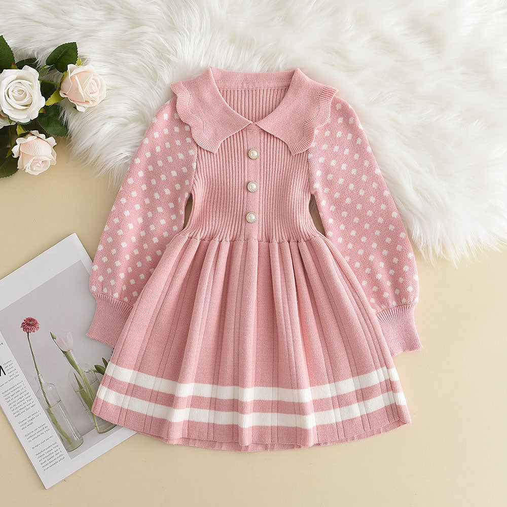 Jaliya Baby Girl Sweater Dress - Knitted, Polka Dots & Warm