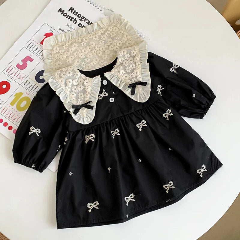 Autumn 0-6Yrs Girls Princess Dress Baby Girl Clothes Clothes Butterfly Collar Dress