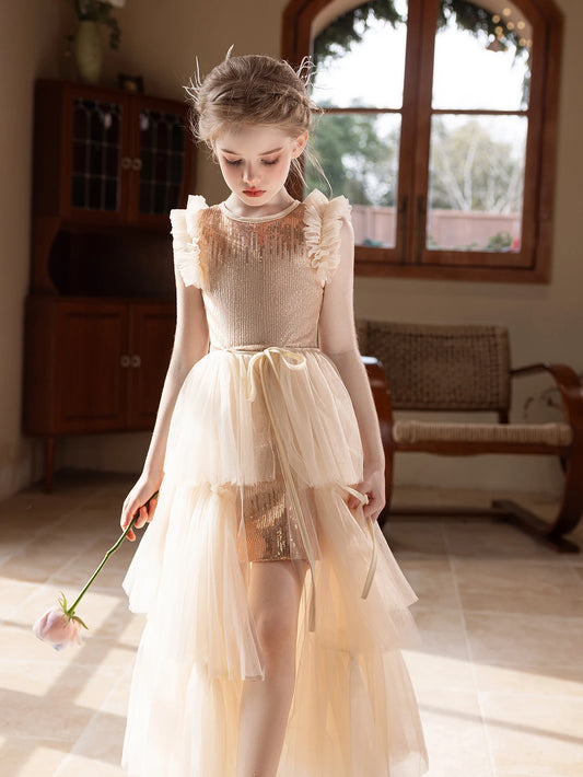 Girl party dress champagne-colored high-end dress set for birthday wedding Dress