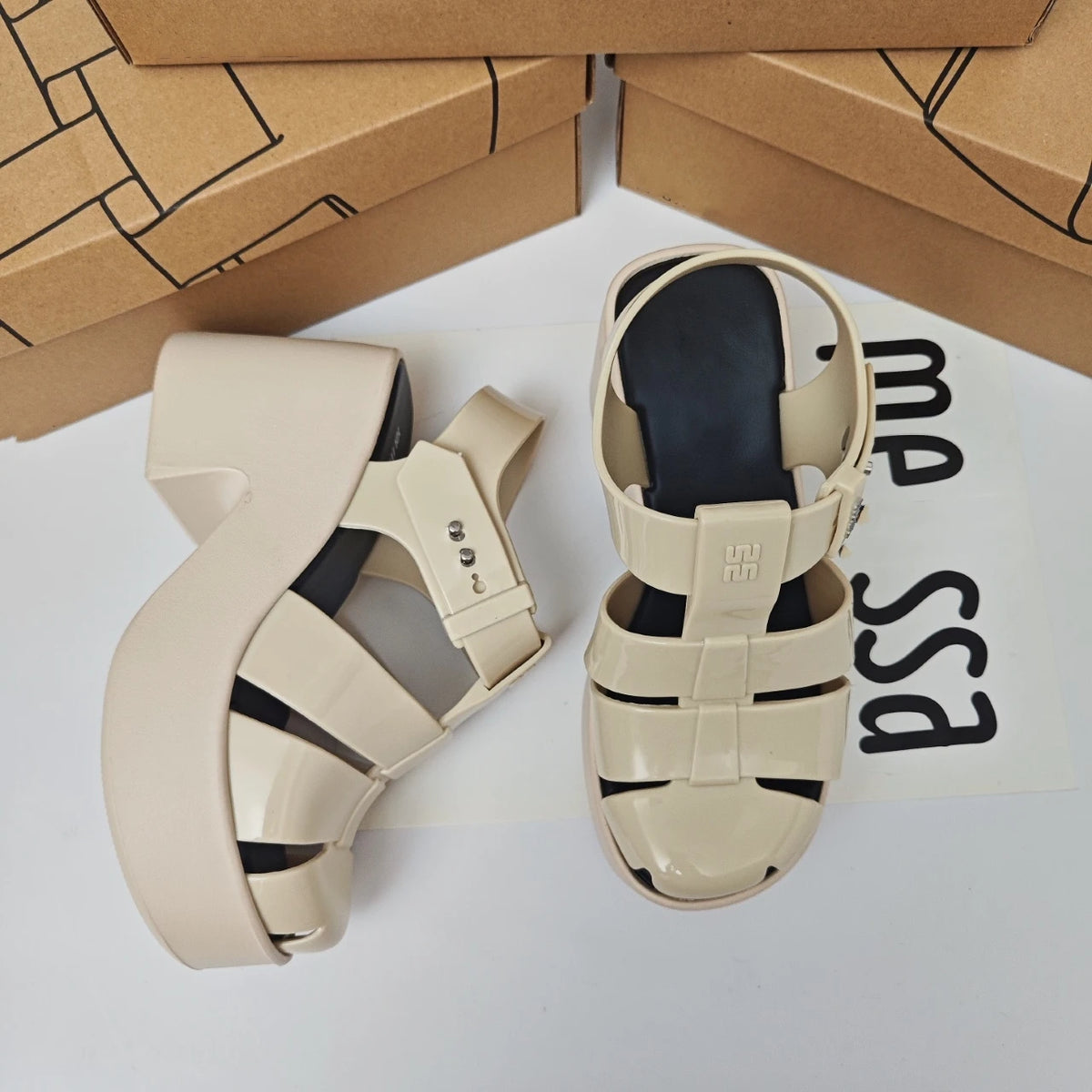 Women's Jelly Shoes Adult Girls Hollow Toe High Heels Roman Sandals Ladies Non-slip Beach Shoes Candy Fragrance Sandals 35-40