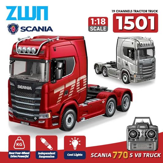 HUINA 1501 2.4G RC Truck With Light 1:18 4WD Full Scale 19CH Remote Control Car Alloy Heavy Truck Trailer Model Toy For Kid Gift
