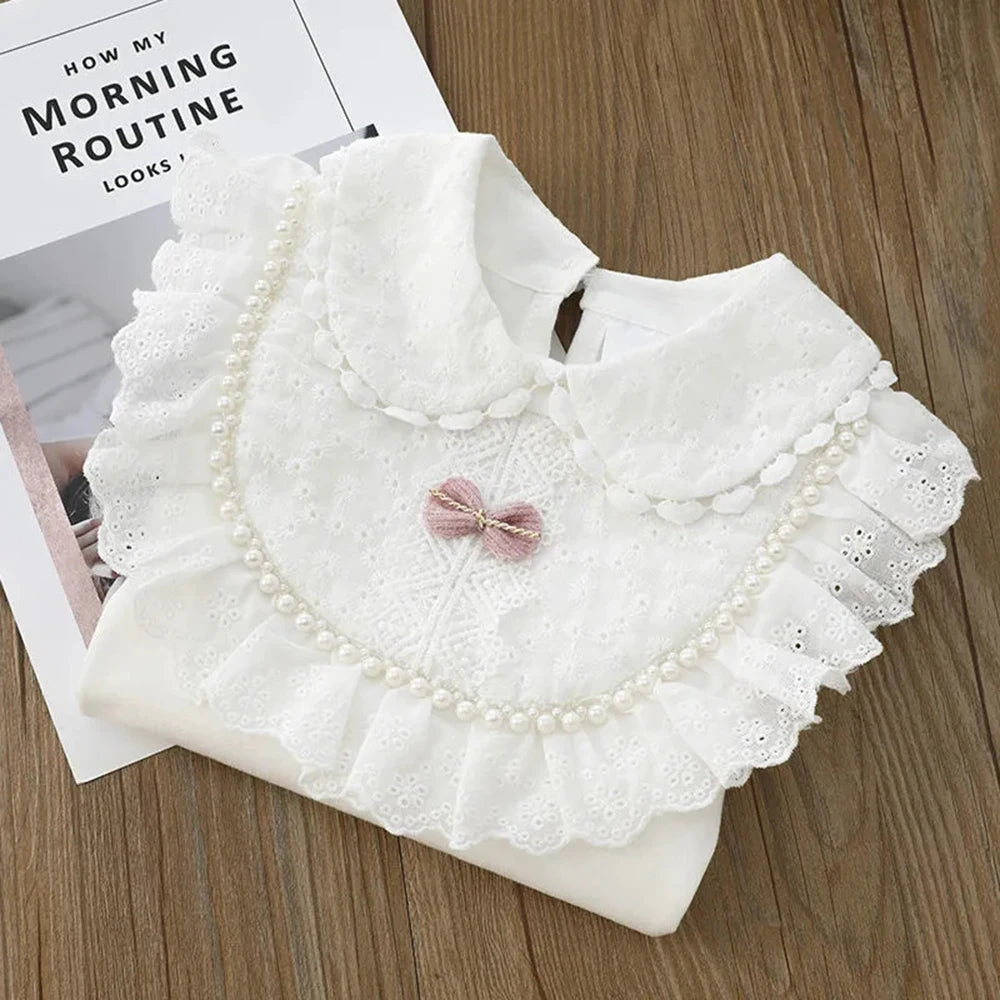 Ursula Long Sleeve Lace Pearl Bow Sweet Top