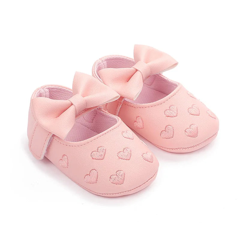 Baby Shoes Classic Dress Cute Bow-knot Heart Anti-slip Soft Sole