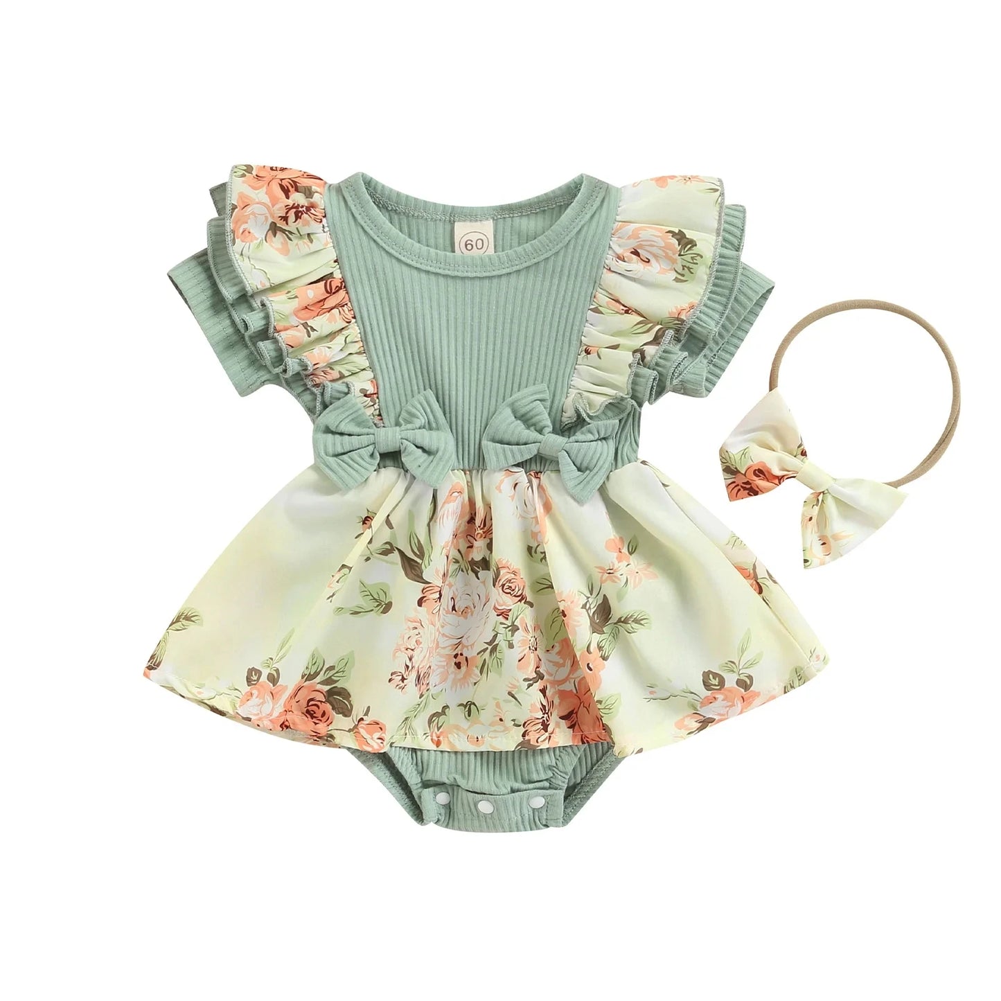 Posie Baby Girls Summer Dress Bodysuit with Bow Headband