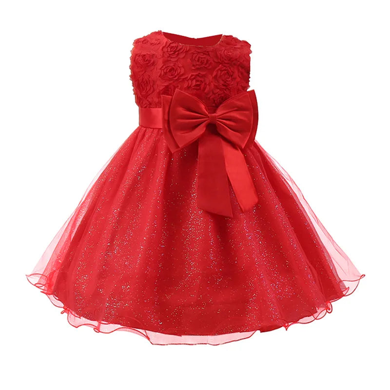 2025 Red Flower Girl Dress Baby Girls Newyears Dresses Vestidos family gathering Children Clothes Birthday Christmas Fancy Ball