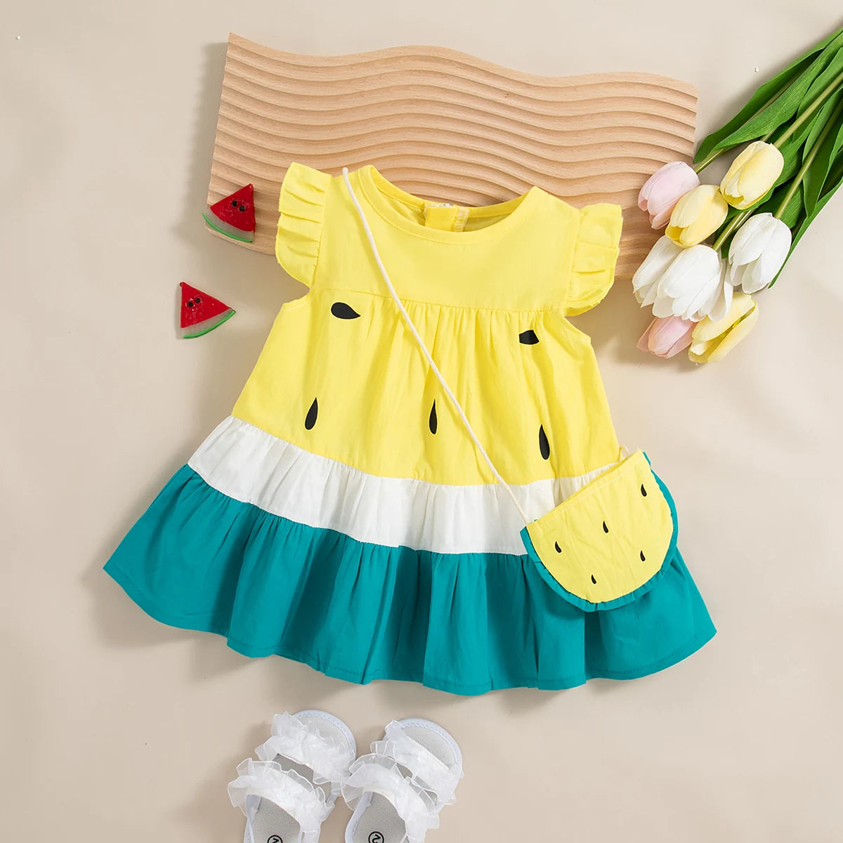 Amelia Baby Girl Summer Dress in Watermelon Style