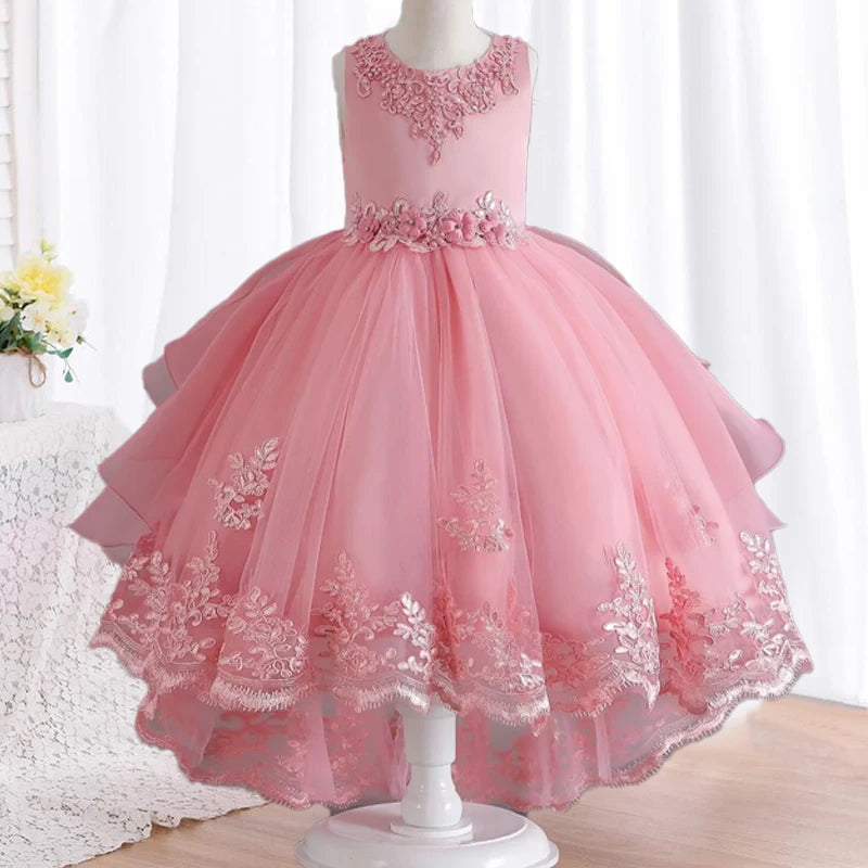 Children's Dress Girls' Open Back Lace Skirt Flower Girl Fashionable Wedding Dress