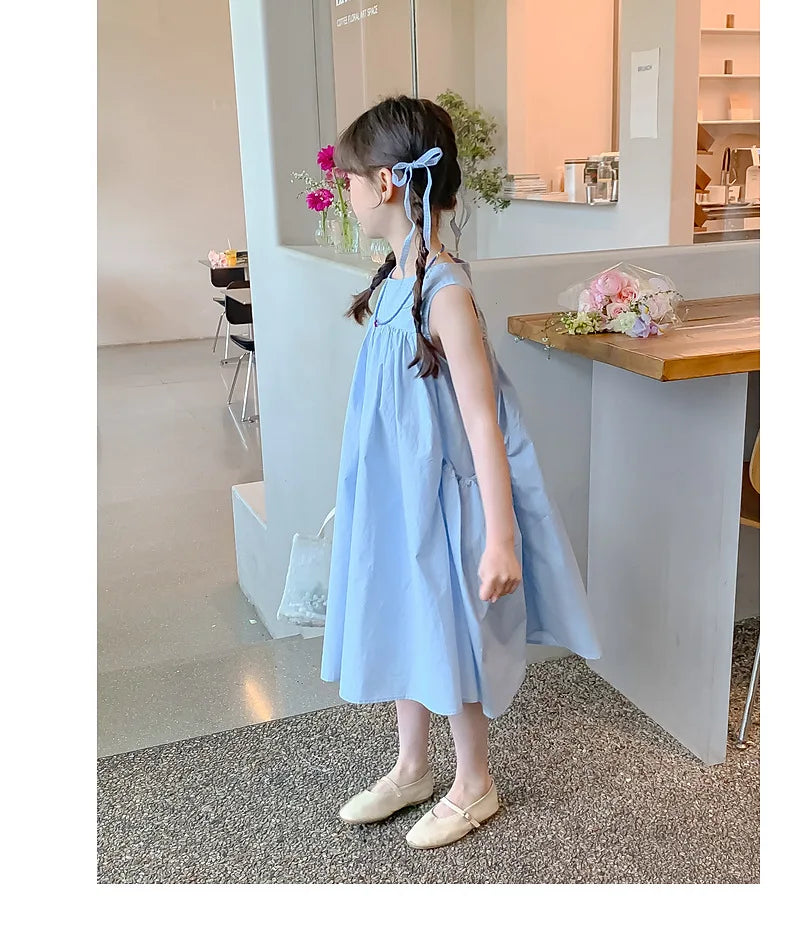 Ana Summer Junior Girl Sleeveless Dress Solid Side Cotton Dress