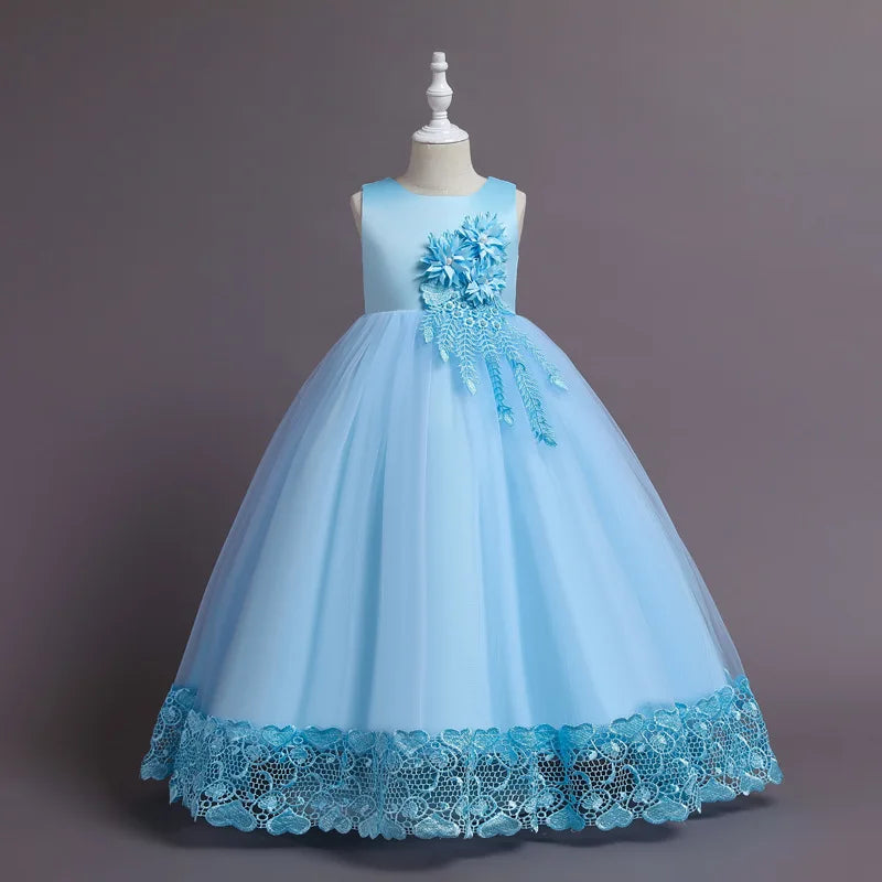 Teen Long Flower Bridesmaid Dresses For Girls Children Wedding Prom Gown Girl