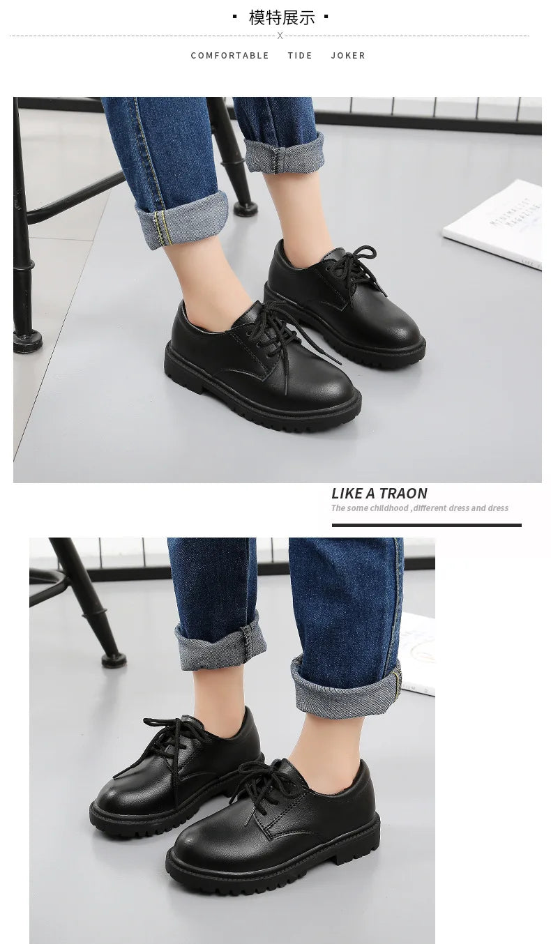 Boys Shoes Children Leather Shoes For Big Kids Teenagers Size 27-38 For Big Boy Formal Wedding Shoes British Style Simple Black