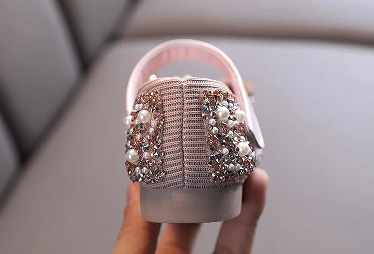 New Childrens Shoes Pearl Rhinestones Shining Kids Princess Shoe Baby Girls Shoe