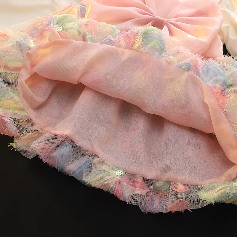 Baby Girl Dress Spring And Autumn Mesh Flower Bow Girl Princess Dress