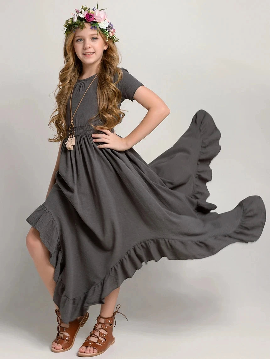 Princess Girls Cotton Lace Party Teenager Long Dresses