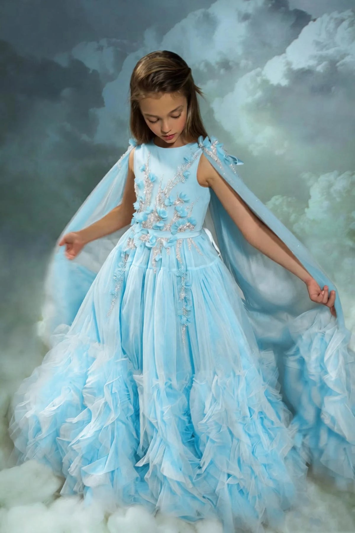 Blush Pink Flower Girl Dresses With Cape Customized Floral Ruffles Princess Baby Girl's Birthday Party Gowns Kids Pageant Dress