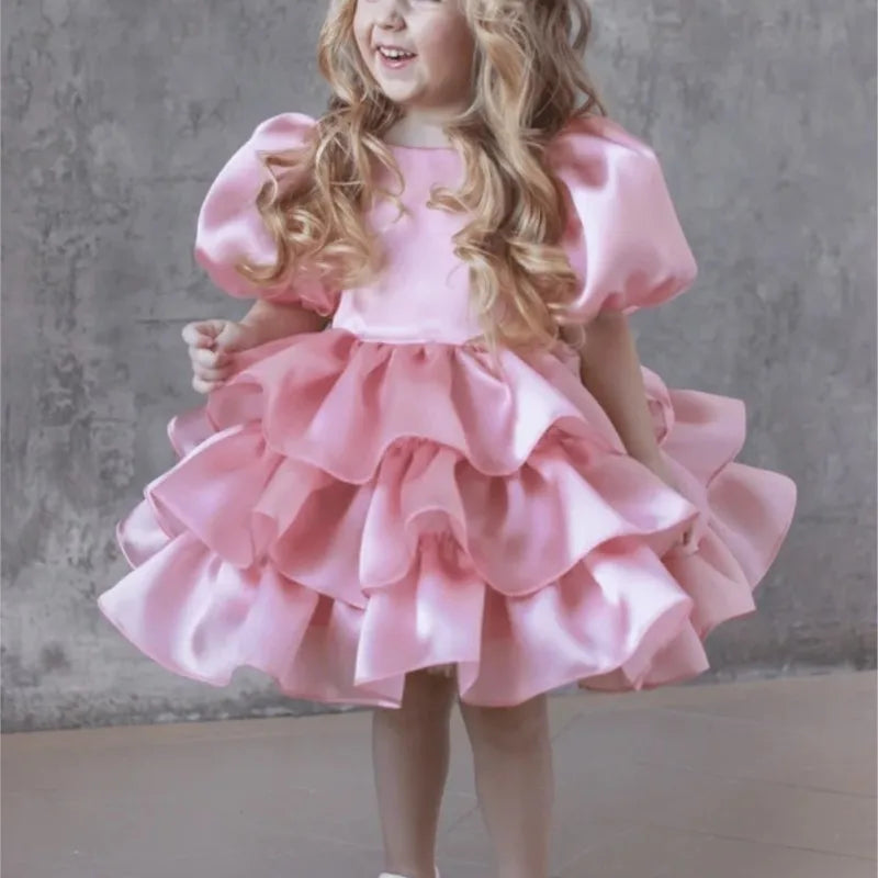 Fashion Baby Girl Princess Layered Dress Puff Sleeve Infant Toddler Teen