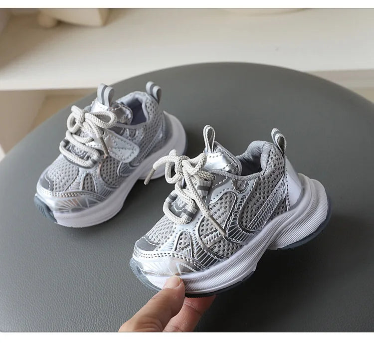 Girls' Sports Shoes 2026 New Style Soft Sole Children's Casual Shoes Fashionable Breathable Stripe Dad Shoes for Kids Boy