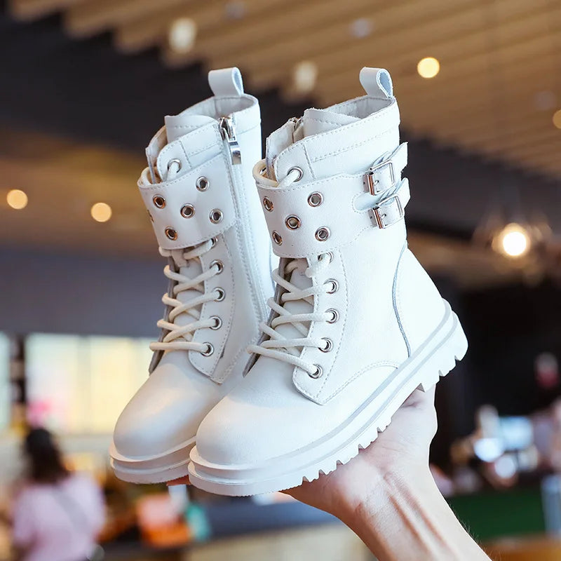 Kids Boots for Girls 2023 Autumn New British Style Soft Leather Cotton Boots