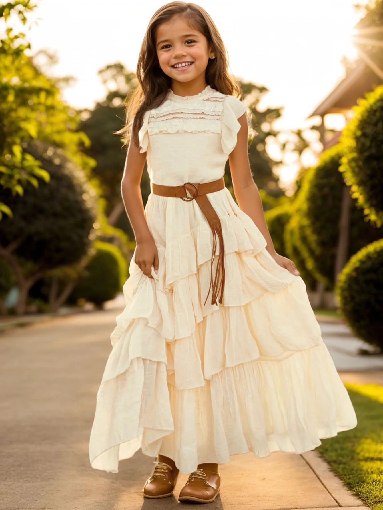 Girls' New Lace Irregular Skirt Long Fashion Princess Dress