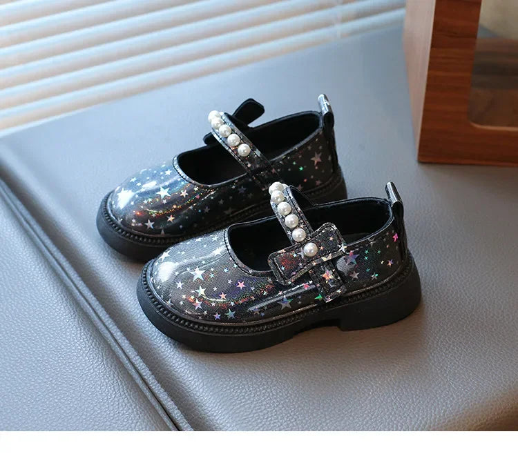 2025 Shoes NewGirls Leather Shoes for Party Wedding Kids Princess Rhinestones Shoes with Bow-knot Fashion Children