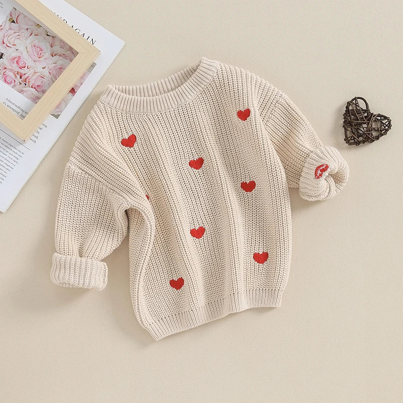 Amelia Heart Embroidery Sweater Pullover Tops