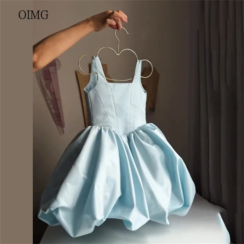 OIMG Sky Blue Ball Flower Girl Dresses Square Neck Wedding Party Dress