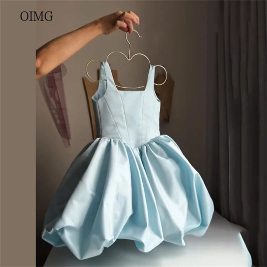 OIMG Sky Blue Ball Flower Girl Dresses Square Neck Wedding Party Dress