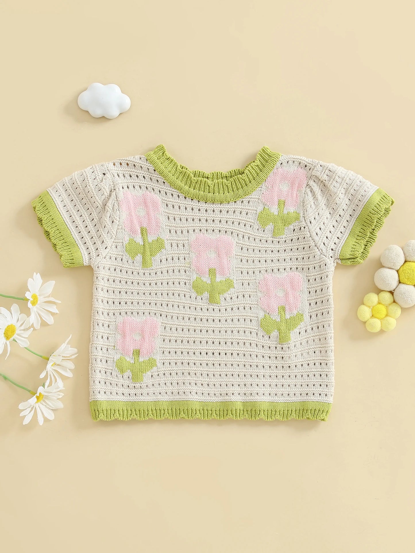 Grace Floral Print Knit Cutout Round Neck Top