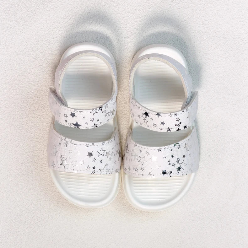 Girls' Shiny Star Outdoor Sandals Summer Printed Soft-Soled Non-slip Slippers Open-Toe Durable Baby Beach Shoes