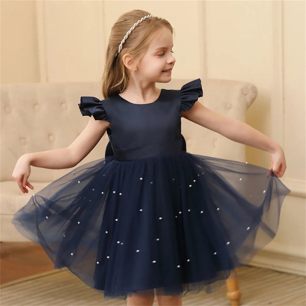 Toddler Girl Flower Birthday Tulle Dress Backless Bow Wedding Party Dress