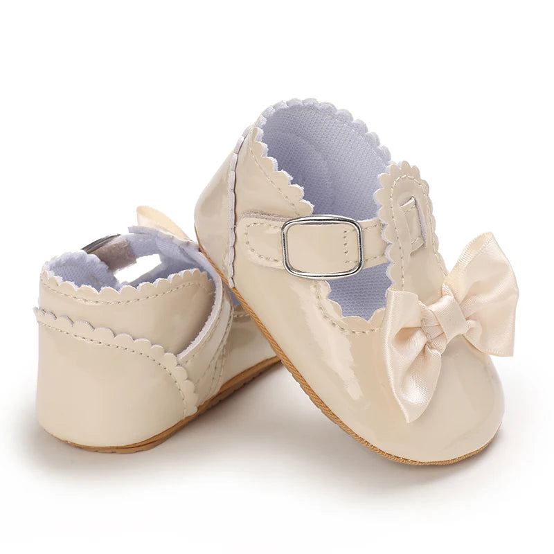 Baby Girls Shoes Classic Bowknot Rubber Sole Anti-slip PU Girls Dress Shoes