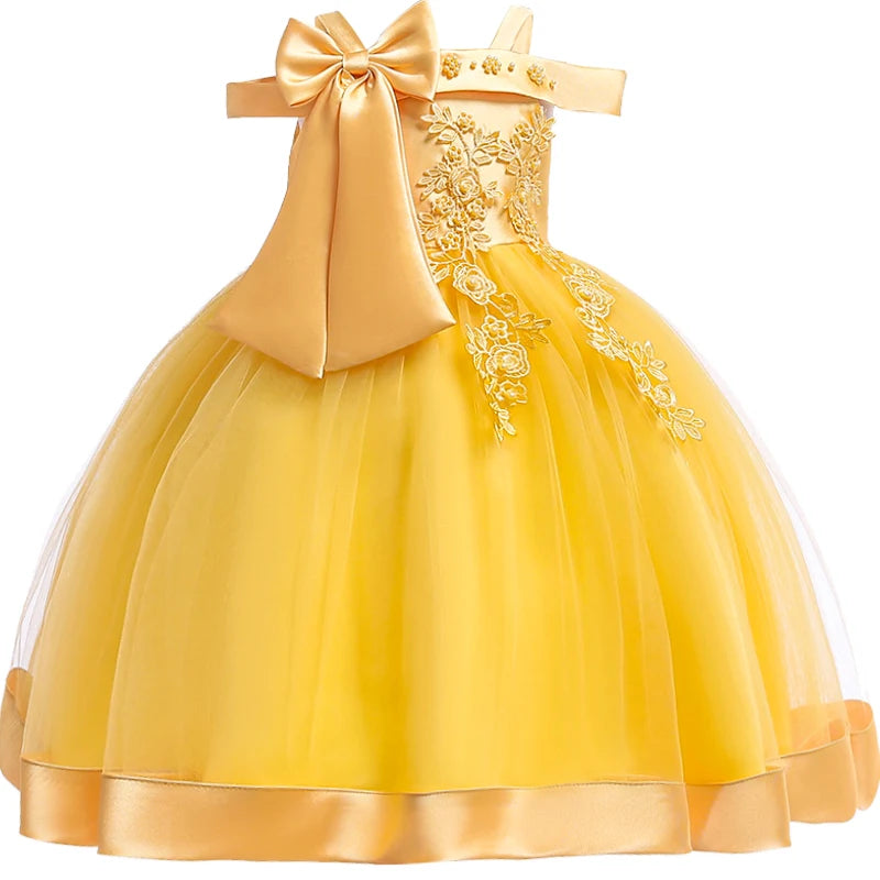 Kids Christmas Party Dresses For Girls Appliques Flower Elegant Wedding Dress