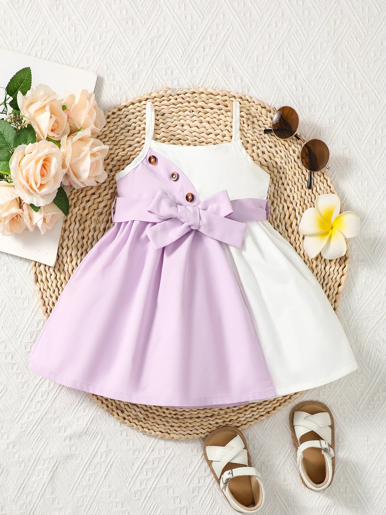 Mary Baby Girl Summer Daily Strap Color Matching Dress