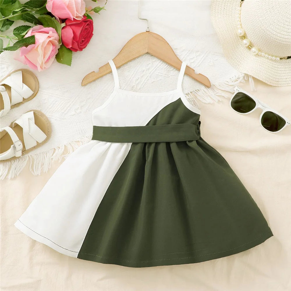 Mary Baby Girl Summer Daily Strap Color Matching Dress