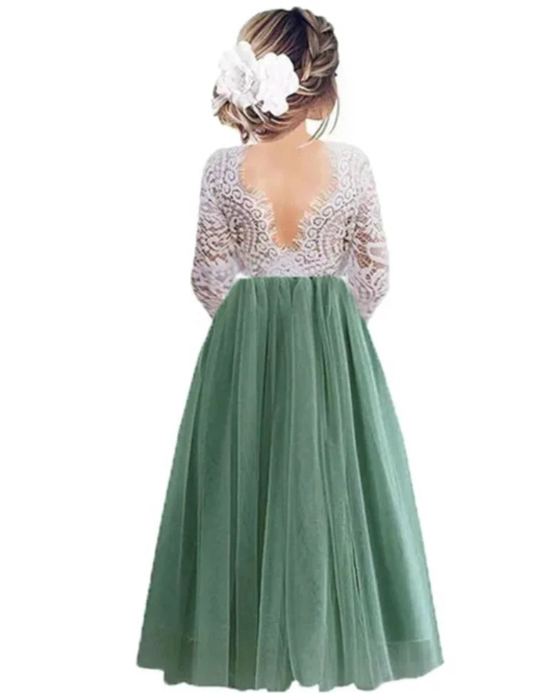 Princess Party Lace Flower Girl Dress Baby Kids Summer Wedding Birthday Dress
