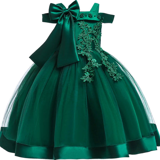 Kids Christmas Party Dresses For Girls Appliques Flower Elegant Wedding Dress