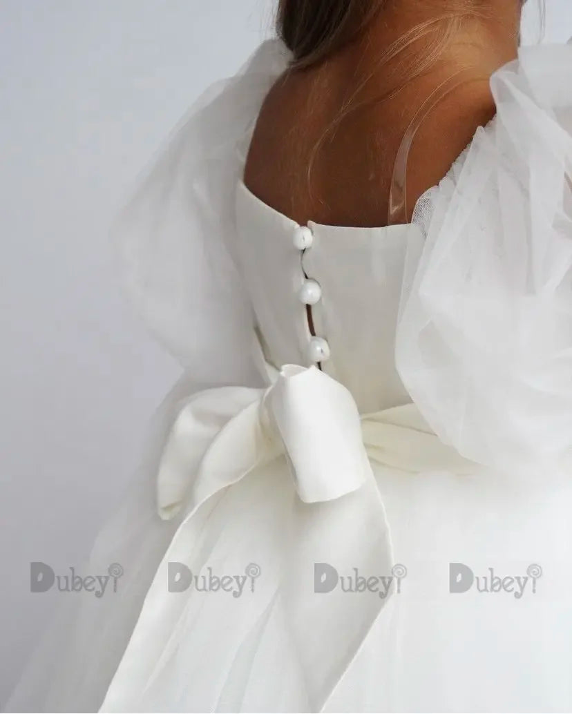 New Born Baby Girls Birthday Dress for Toddlers White Wedding Party Gown