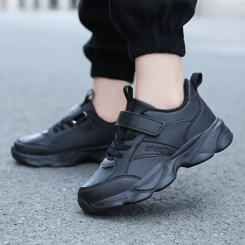 Children Shoes Kids Casual Sneakers Black Pu Leather Sports Shoes