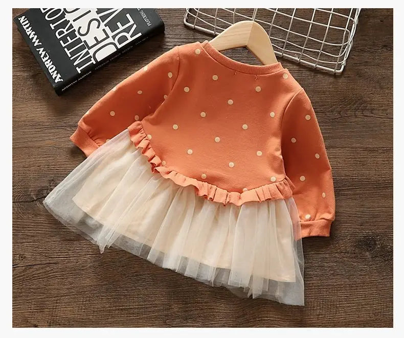 Girls' Dress Spring Autumn Baby Long Sleeved Hoodie Dresses Sweet Children's Princess Clothing Fashion Gauze Girls Clothes Ropa