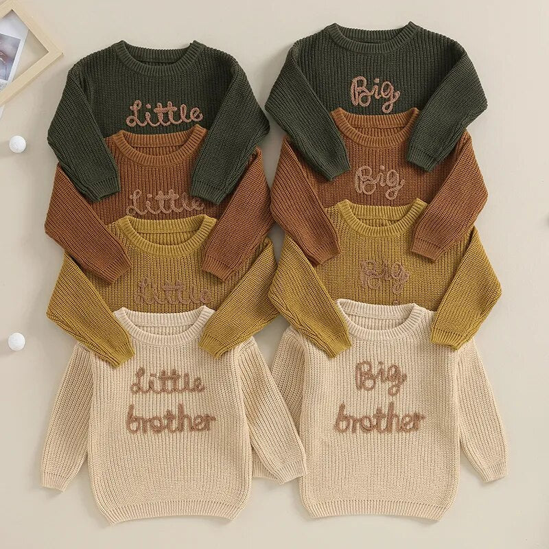 Nidia Sweater Letter Embroidery Little Brother Crew Neck Long Sleeve