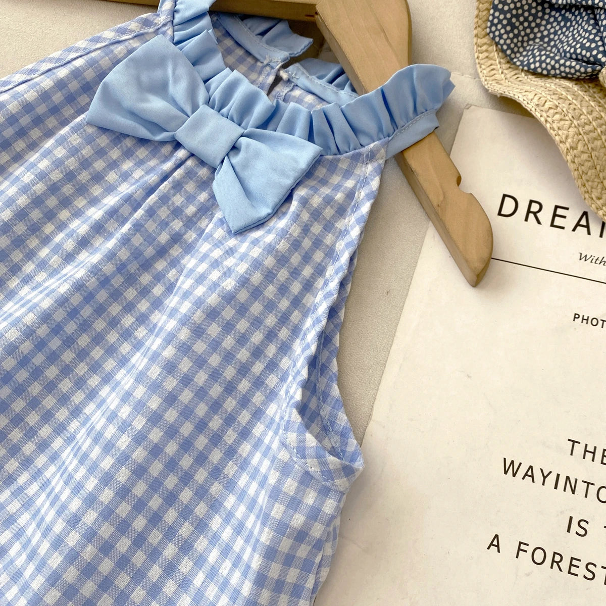 Kids Dresses for Girls Summer Casual Checkered Bow Halter Neck Dress